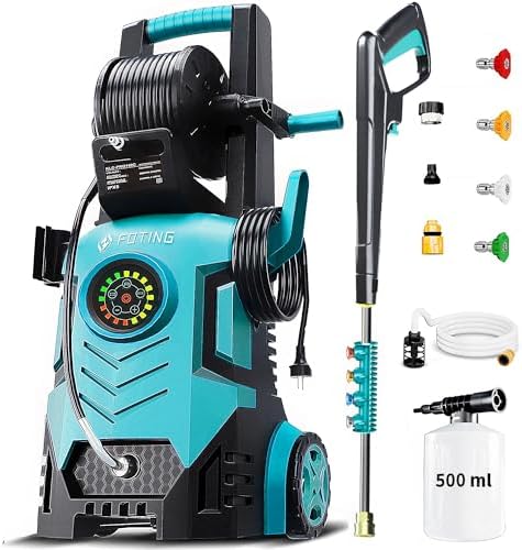 2026Upgraded Pressure Washer 5000PSI with Adjustable Touch Screen 8 Level, 34" Tall, 4 Quick Connect Nozzles,Inlet Hose&Filter&500mlFoam Cannon for Cars/Fences/Driveways/Home Cleaning, Green