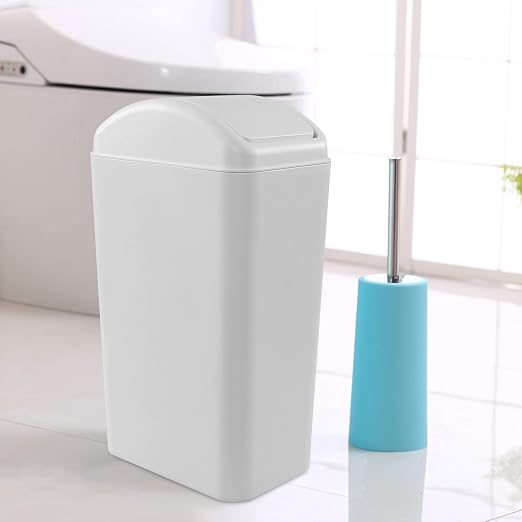 Farmoon 14L /3.5 Gallon Slim Trash Can, Modern Swing Lid Waste Paper Basket | Plastic Dustbin Waste Bin, Light Grey