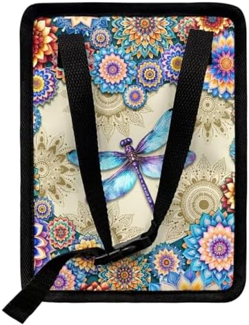 Vibrant Boho Mandala Dragonfly Print Car Trash Can with Lid and Zipper Portable Foldable Garbage Can Hanging for Headrest Leakproof Organizer and Storage Bag Car Accessories
