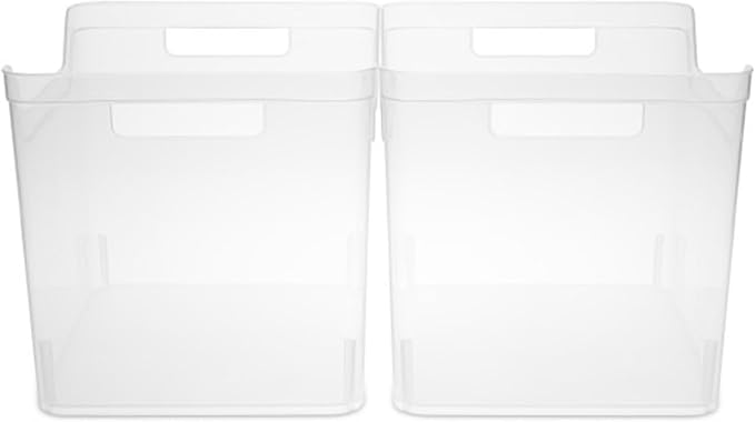Sterilite Wide Shelf Bin Organizing Plastic Container, Home Kitchen or Office Storage Tote, Open Top Basket with Handles, 12 Pack, Clear