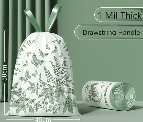 4 Gallon Small Trash Bags No-Tearing Drawstring 1.1 Mil Thick -96 Count Small Garbage Bags Wormwood scent for Bathroom Kitchen Toilet Home Office and Bedroom (Green 96 Count)
