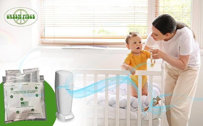 Green Piece® 24 Pack Overstuffed All-Natural Diaper Pail Deodorizer | Activated Charcoal Air Purifier Compatible with Diaper Pails, Shoe Closets, Trash Cans, Pets - Made in The USA by Green Piece