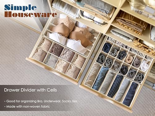 Simple Houseware 4-Pack Drawer Organizer Set for Underwear/Socks/Bra, Beige | Closet Dividers for Underwear, Socks, Bras, Scarves, Ties - Foldable Non-Woven Storage Boxes