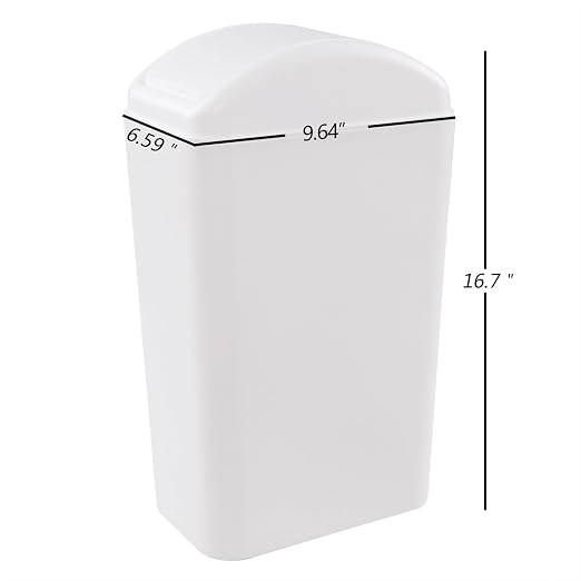 White Plastic Trash Bin with Lid, 3.5 Gallon Swing-Top Trash Can | Slim Garage Can with Swing Top Lid, 12 L Capacity, for Bedroom, Restroom, Bathroom