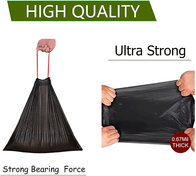 Feisco 6-7 Gallon Black Trash Bag,Medium Drawstring Garbage Bag Trash Can Liner,100 Counts,0.67 Mil