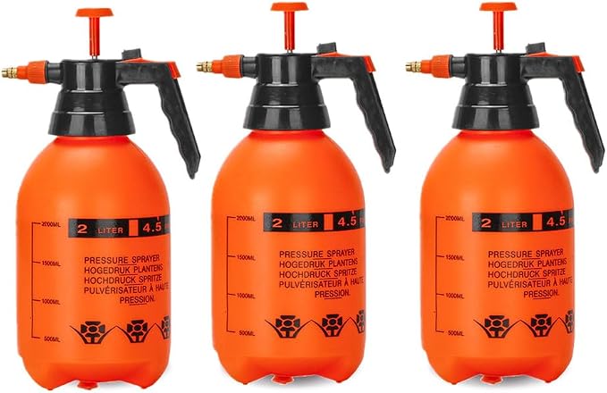 3 Pack 2L Handheld Garden Pressure Sprayer with Adjustable Brass Nozzle | 12 Inch Plant Mister Sprayer for Indoor Houseplants, Lawn Watering, Household Cleaning, Patio & Garden Maintenance