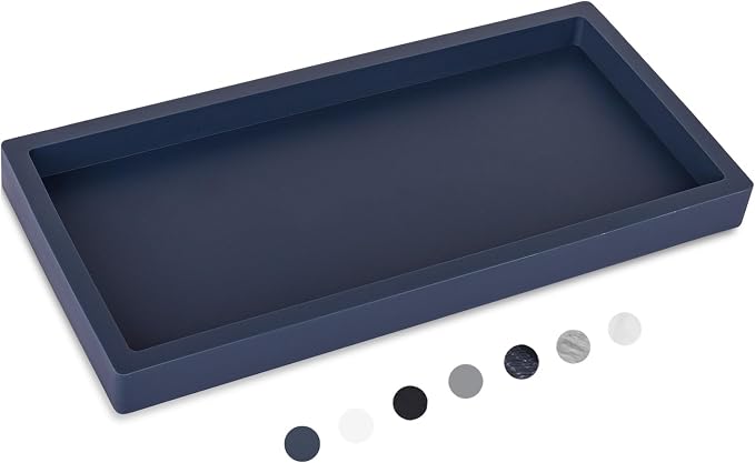 Silicone Bathroom Vanity Tray Dish Soap Holder Sink Organizer, Dark Blue | Large, Thickened Silicone, Easy to Clean, Waterproof, Non-Slip, for Countertop, Kitchen, Bedroom, Dresser