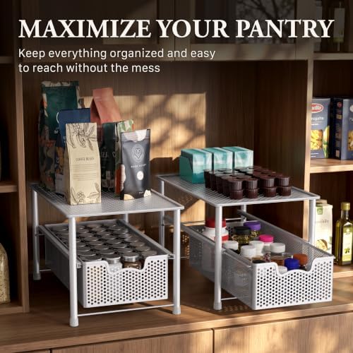 Simple Houseware Stackable Under Sink Sliding Basket Drawer, White | Perforated Free Standing Organizer, Kitchen/Pantry/Cabinet/Counter