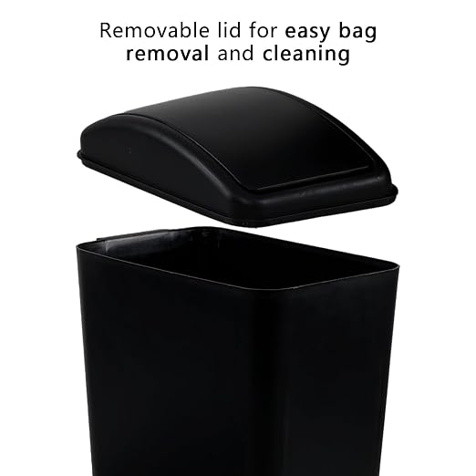 Slim Trash Can, 4.2 Gallon Black Swing Lid Garbage Bin | Space-Saving Narrow Design, Black Plastic, Swing-Top Cover Helps Contain Odors, for Bathroom, Bedroom, Office