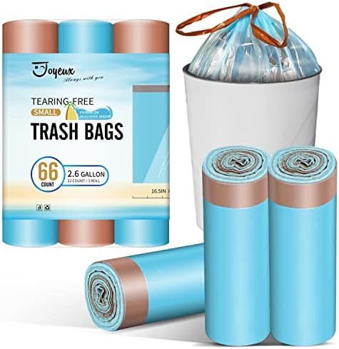 JOYEUX 2.6 Gallon Small Trash Bags, No-Tearing Drawstring Mini Garbage Bags | Wastebasket Bag for Bathroom Kitchen, Beachside Breeze Scent, 66 Count