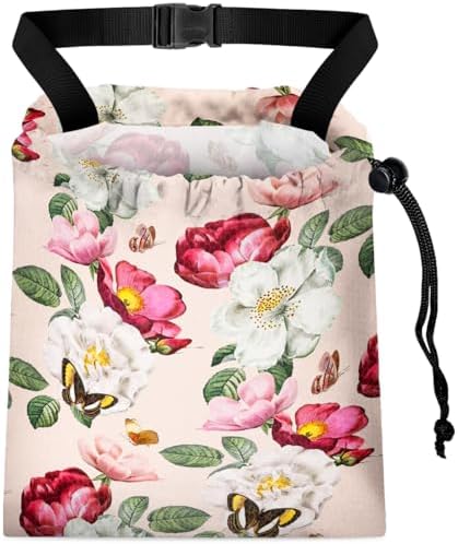 Car Trash Bag Hanging Back of Seat with Adjustable Snap Buckle Strap Cute Printed Drawstring Garbage Bags for Car-Pink Floral
