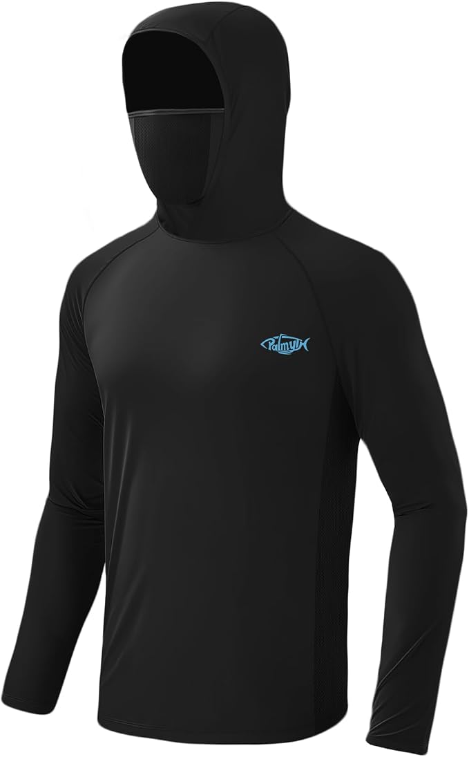 Palmyth Men's Fishing Hoodie UPF 50+ Long Sleeve with Face Mask Neck Gaiter | Zipper Pocket, Thumb Loops, Quick-Dry, Side Mesh Panels, Lens Cleaning Cloth