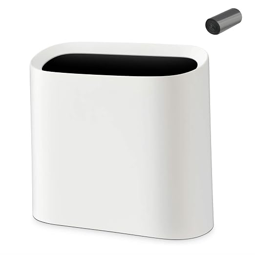 SUBEKYU 2.3 Gal Bathroom Trash Can,Small Garbage Can for Kitchen,White | Slim Rectangular Waste Bin,Heavy-Duty Plastic Garbage Can with Detachable Inner Liner