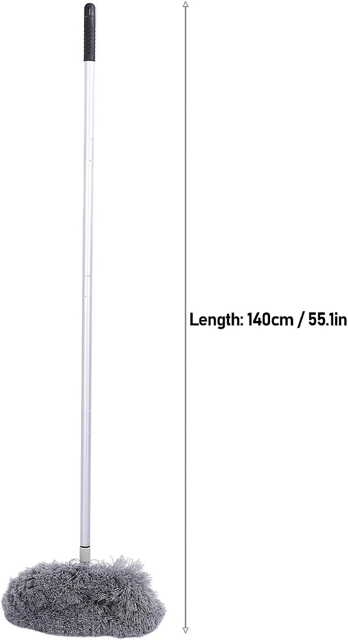 Extra Long Round Duster, 360 Degree Rotation, Washable Ceiling Fan Duster, 140Cm High Dust Removal Tool for High Ceilings, Furniture Gray
