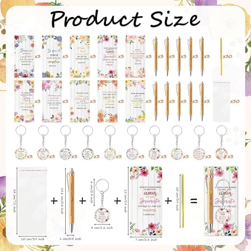 ANGOLIO 230 Spanish Christian Floral Religious Gifts Bulk, Back to School Regalos Bookmarks Cristianos En Español Bible Verse Bamboo Pen Keychain Inspirational Bookmark Gift for Teacher Church Favor
