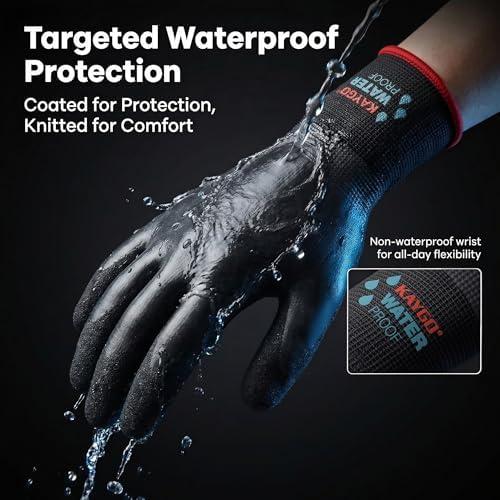 KAYGO Winter Work Gloves, Non-Slip Thermal Latex Coated | Warm & Lightweight, Excellent Grip for Freezer, Gardening, Cleaning, Washing Car,for Men & Women