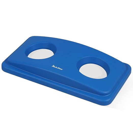PLASTIC PRINCE Can Bottle Recycling Trash Can Lid with Holes, 23 Gallon Commercial Slim Jim Trash Can Lid Top, Plastic Blue Waste Garbage Can Lid, Outdoor Recycling Bin Lid