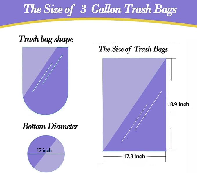 3 Gallon 120pcs Small black Trash Bags(Fit 3-3.2 Gal) Plastic Strong black Garbage Bags,Bathroom Trash Can Bin Liners,Waste Basket Liner,Fit 10-13 Liter, 2.6 Gallon,3 Gallon,3.2Gallon (3-Black120)