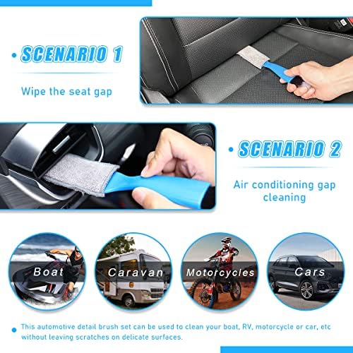 Ziciner 2 PCS Double Head Brush for Car Clean, Soft Auto Interior Duster Detailing Brushes, Universal Vehicle Dashboard Screen, Air Vents, Computer etc Cleaning Tool Accessories (Black+Blue)