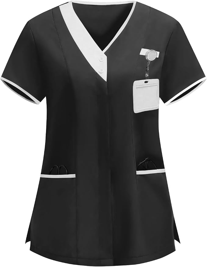 2026 Housekeeping Uniform Cleaning Uniforms - Button V Neck Top & Pants with Multi Pockets - Scrubs for Women