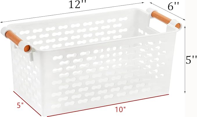 Yesland 6 Pack Plastic Storage Basket (10" L x 5" W x 5" H), White Organizing Bins with Handles, Sturdy Closet Baskets for CD/Office Supplies, Small Bathroom Pantry Kitchen Organizer