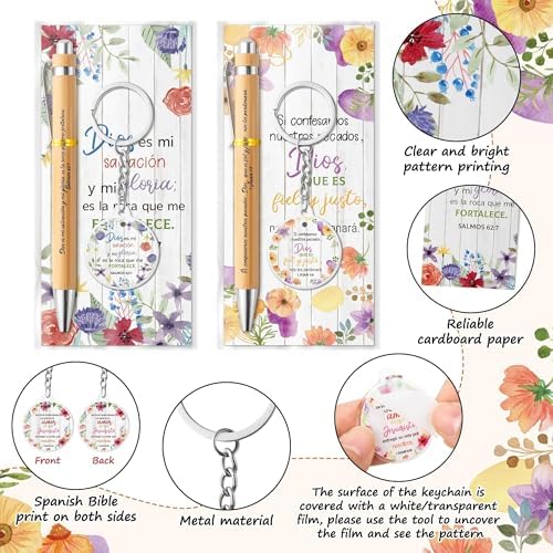 ANGOLIO 230 Spanish Christian Floral Religious Gifts Bulk, Back to School Regalos Bookmarks Cristianos En Español Bible Verse Bamboo Pen Keychain Inspirational Bookmark Gift for Teacher Church Favor