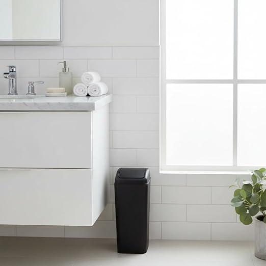 Ramddy 3.5 Gallon Plastic Slim Trash Can, 14 L Small Commercial Garbage Bin | Black, Modern Wastebasket