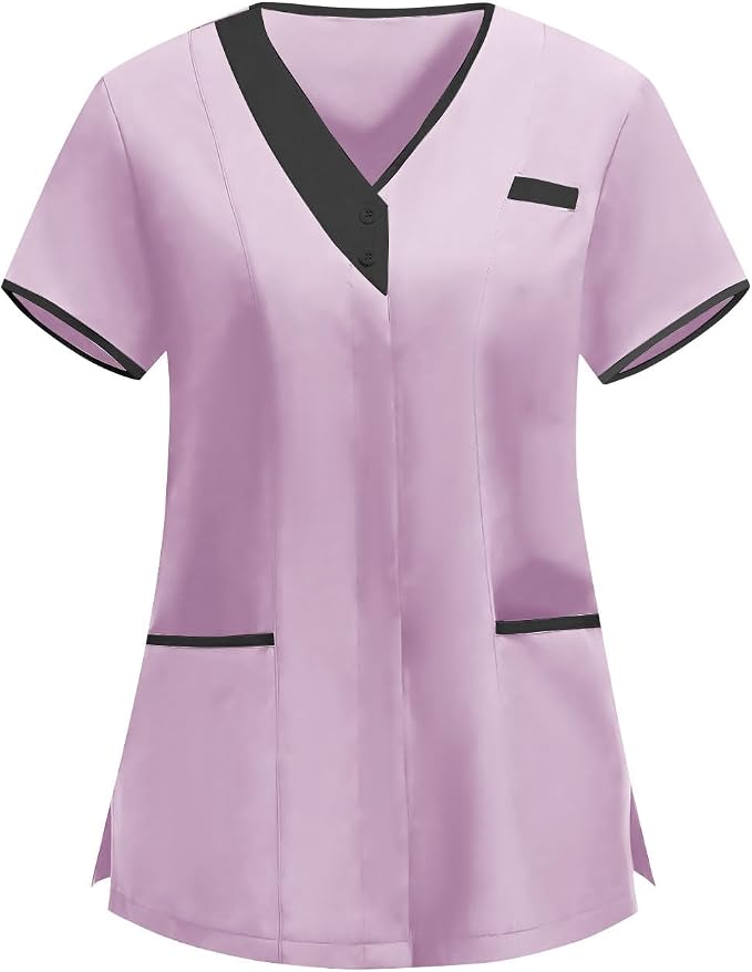 Medical Scrub Tops for Women Womens Short Sleeve Nursing Housekeeping Uniform Stretchy Workwear Cleaning Shirts