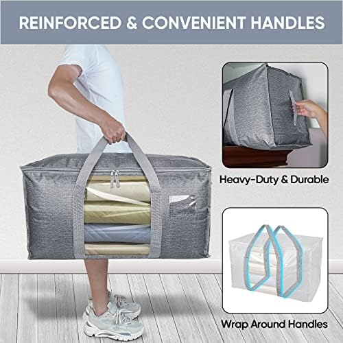BALEINE 2-Pack Oversized Moving Bags with Reinforced Handles, Heavy-Duty Storage Tote Moving Supplies for Packaging, Camping (Gray w/Window, 2-Pack)