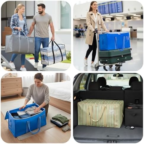BALEINE 6-Pack Oversized Moving Bags with Reinforced Handles, Heavy-Duty Storage Tote for Clothes, Moving Supplies (Royal Blue, 6-Pack)