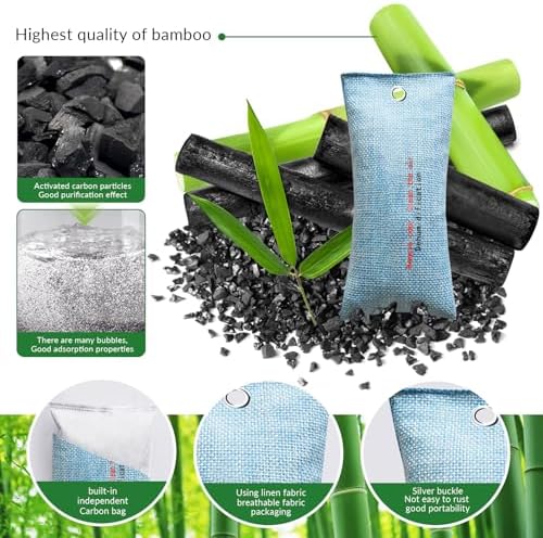 2 Bags Natural Air Purifying Bag | Bamboo Charcoal Odor Absorber for Home & Car | Closet Odor Eliminator, Small Room Deodorizer & Car Air Freshener | Charcoal Bags (75g light blue, Unscented)