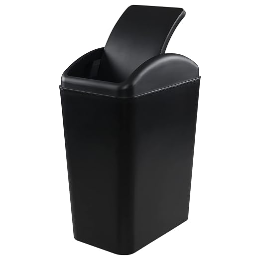 4.5 Gallon Slim Trash Bin with Lid, Swing Top Garbage Can, Black