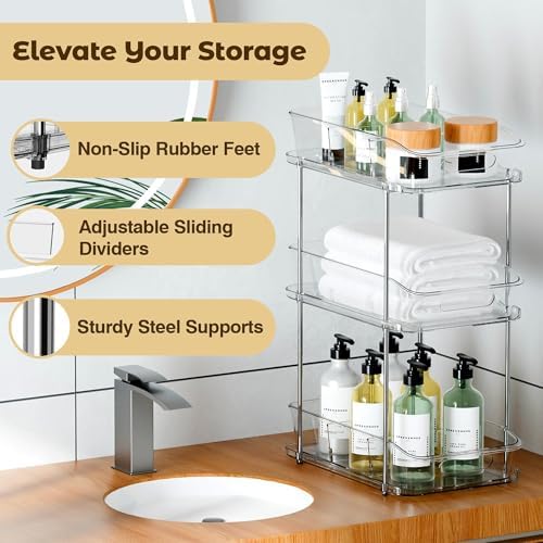 incostar 2 Sets of 3-Tier Bathroom Under Sink Organizers | Pull-Out Storage, With Dividers, Slide-Out Clear Storage, For Cupboard Bathroom Vanities Cabinet