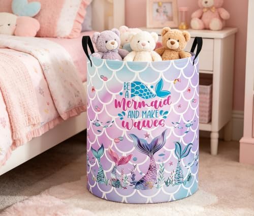 Baby Laundry Basket Baby Nursery Hamper Kids Laundry Basket Toy Storage Bin for Boys Room Decor Gift Baskets for Bedroom Bathroom(Mermaid Tail)