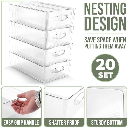Sorbus Fridge Organizers and Storage, Clear Bins (20 Pack) | Plastic bin with easy access for cabinets, packaged food, produce and household supplies; contents stay visible for sorting