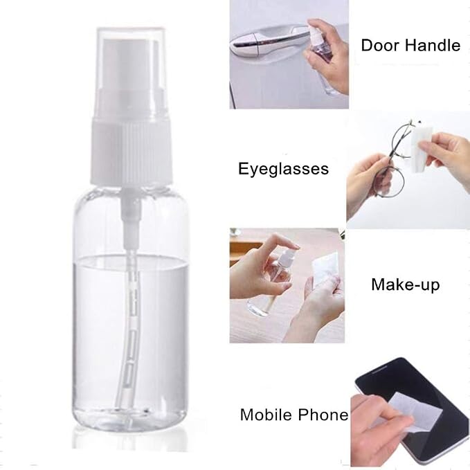 SINIDE Spray Bottles 30 ml/1 oz, 4 Pack Clear Empty Fine Mist Plastic Mini Travel Bottle Set, Portable Refillable Makeup Sprayer Containers for Perfume, Liquids, Aromatherapy, Small Size