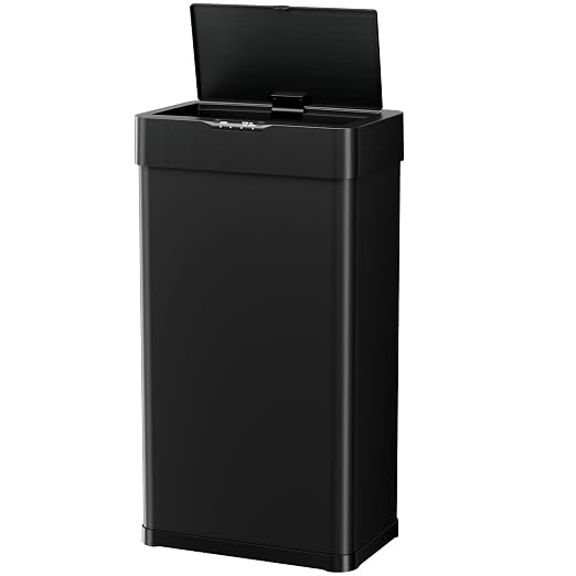 Sensor Trash Can, Touchless Motion Sensor Trash Bin | Smart Automatic Garbage Can with Soft-Close Lid, Bag Retainer Ring and Display Light, for Kitchen, Office (Black, 21.1 Gal)