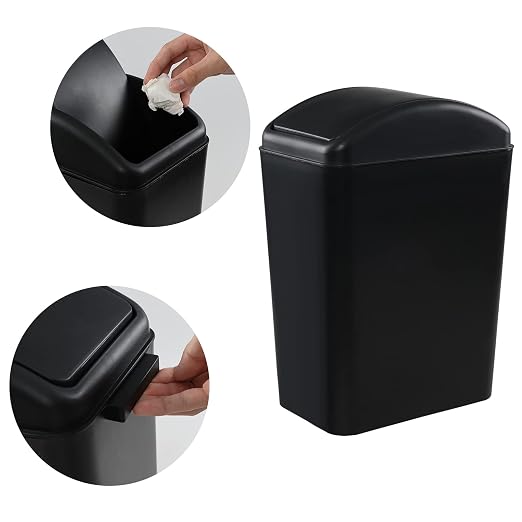 4.5 Gallon Slim Trash Bin with Lid, Swing Top Garbage Can, Black
