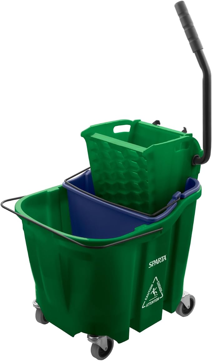 SPARTA 35 Qt Mop Bucket System with Wringer and Insert, Green | OmniFit, Polypropylene, 200,000-Cycle Wringer, Clean and Soiled Water Separation, Non-Marking Swivel Casters