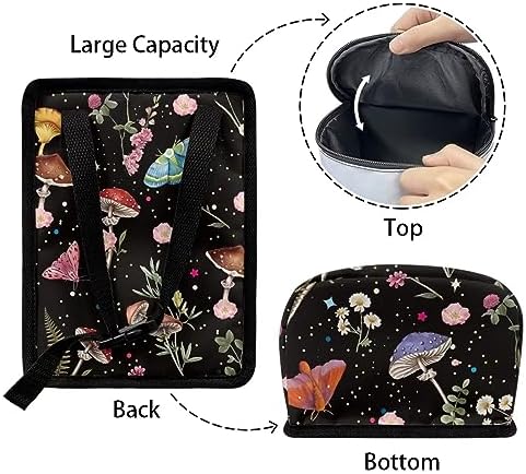 Mushroom Trash Can for Car Cottagecore Moth Boho Car Accessories for Women Portable Leakproof Garbage Can Bags with Zipper and Lid Butterfly Auto Trash Bag Hanging Front Seat