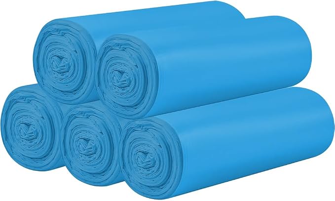 5 Rolls Small Trash Bags - 100 Counts 4 Gallon Small Garbage Bags (Blue) | Durable for home office kitchen Bathroom Bedroom Trash Can liners