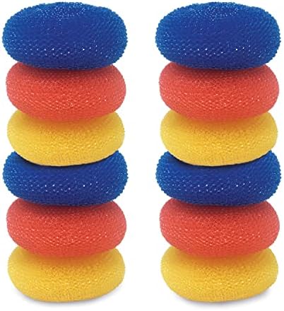 LOLA Jumbo 4" Plastic Mesh Scouring Pads, 12 Pack, Non-Scratch, Great for Pots, Dishwashing, Sinks, Appliances, Assorted Colors