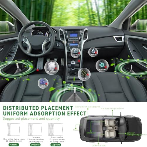 2 Bags Natural Air Purifying Bag | Bamboo Charcoal Odor Absorber for Home & Car | Closet Odor Eliminator, Small Room Deodorizer & Car Air Freshener | Charcoal Bags (200g, tower-shaped, Unscented)