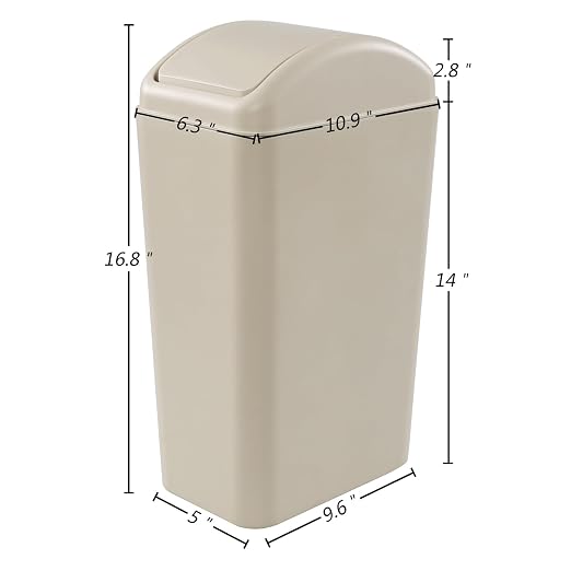 Obstnny 3.2 Gallon Slim Plastic Trash Can for Narrow Spaces, Khaki, 14L | Swing Lid Garbage Can Use at Home or Office
