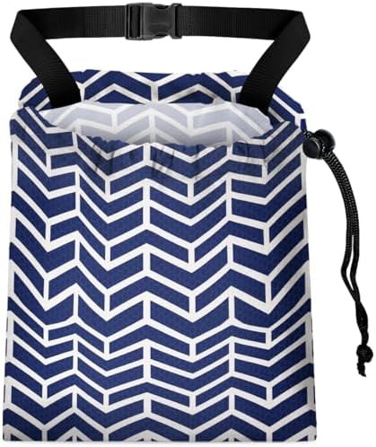 Car Trash Bag Hanging Back of Seat with Adjustable Snap Buckle Strap Cute Printed Drawstring Garbage Bags for Car-Blue White