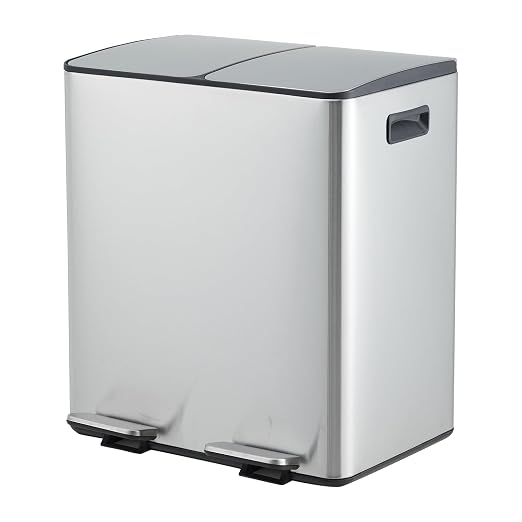 Dual Compartment Trash Can 40L (2x20L), Stainless Steel Recycling Bin with Removable Buckets, Soft Close Odor-Sealing Lid, Collapsible Pedal, Fingerprint Resistant for Home Kitchen or Office