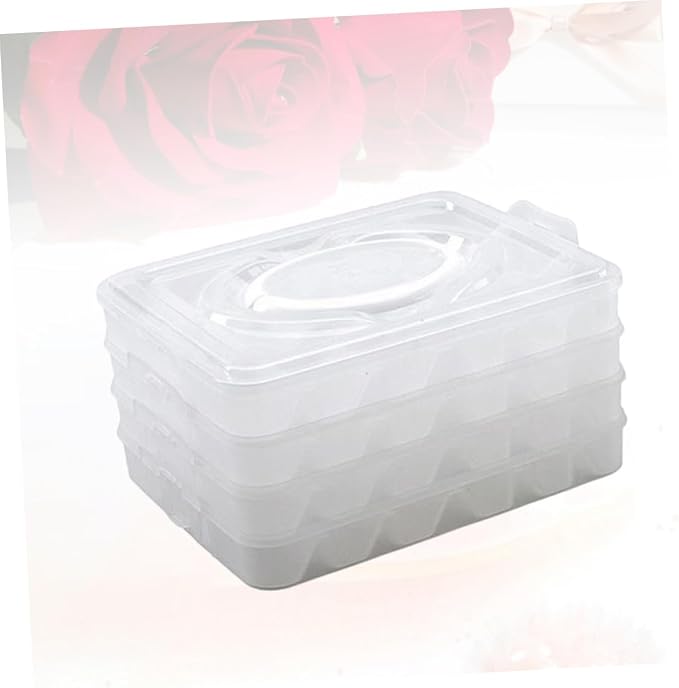 Dumpling Storage Box Four Layers PP Stackable Organizer for Freezer | 18 Slots Per Tray, Separated Grid Layout, Portable Design, for Housekeeping and Camping Use