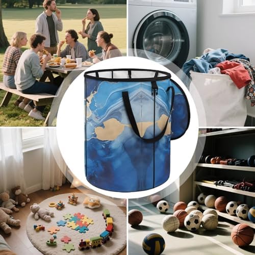 doginthehole Blue Marble Recycle Trash Can Storage Portable Trash Can Large Pop-Up Waste Bin Storage Bag for Outside Camping Beach Travel, 22.83x17.71 in
