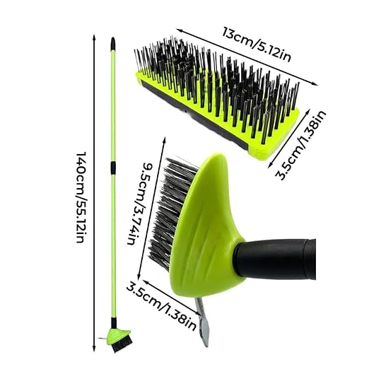 SakerPlus 3-in-1 Versatile Weed Brush Combo Set with Long Handle (2) | Crack Weeder Brush, Wire Floor Scrubber, Triangular Brush, Scraper, Steel Wire Bristles for Patio, Driveway, Deck