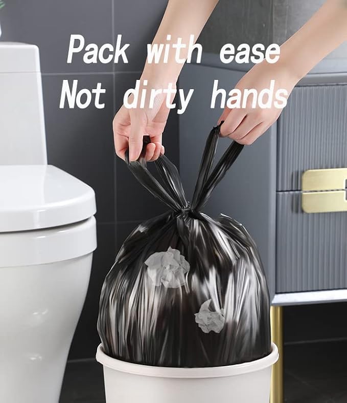 100 Count 4 Gallon Small Black Trash Bags, Durable PE Material, Handles, Breakpoints, 46x60cm | Durable PE Material, Handles, Breakpoints, 46x60cm
